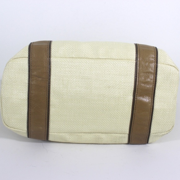 Cream Straw and Tan Leather Tote Bag Nearly New Pockets and Key Chain - Picture 4 of 12